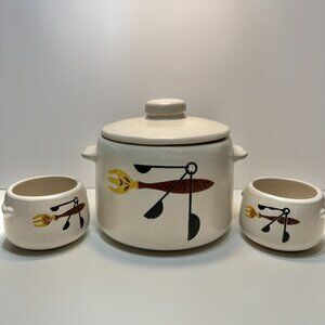 1950s-1970s West Bend Bean Pot with Lid and matching Mini Bean Pots